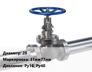 Задвижка нержавеющая 20 31нж77нж Ру16, Ру40